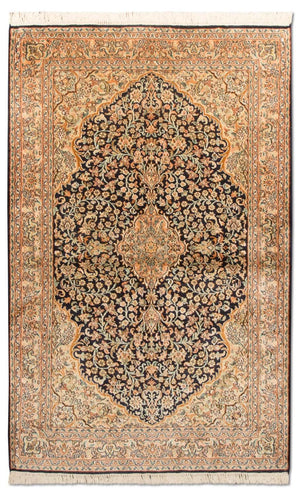 Alfombra de seda - Seda de Cachemira - 153 x 93 cm - azul oscuro