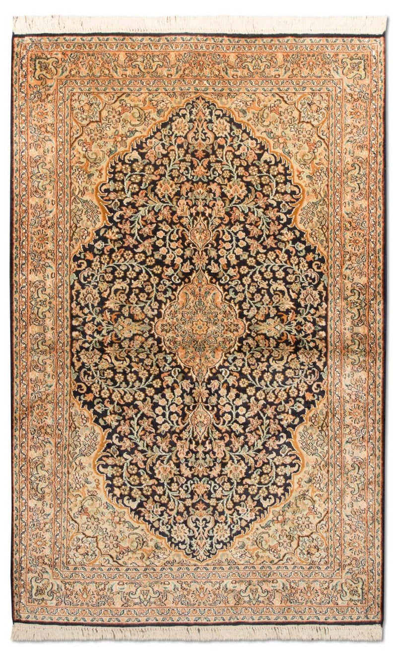 Alfombra de seda - Seda de Cachemira - 153 x 93 cm - azul oscuro