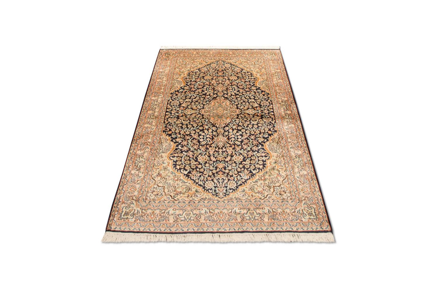 Alfombra de seda - Seda de Cachemira - 153 x 93 cm - azul oscuro