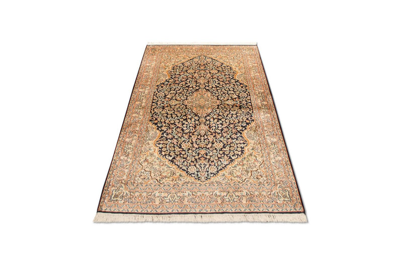 Alfombra de seda - Seda de Cachemira - 153 x 93 cm - azul oscuro