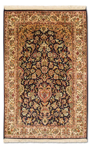 Alfombra de seda - Seda de Cachemira - 94 x 60 cm - azul oscuro