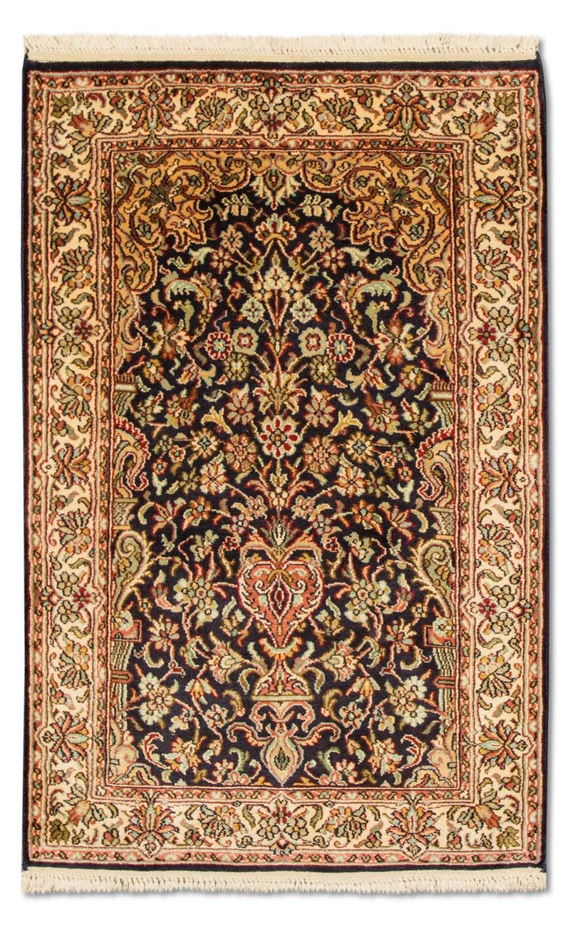 Alfombra de seda - Seda de Cachemira - 94 x 60 cm - azul oscuro