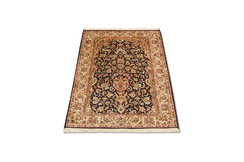 Alfombra de seda - Seda de Cachemira - 94 x 60 cm - azul oscuro