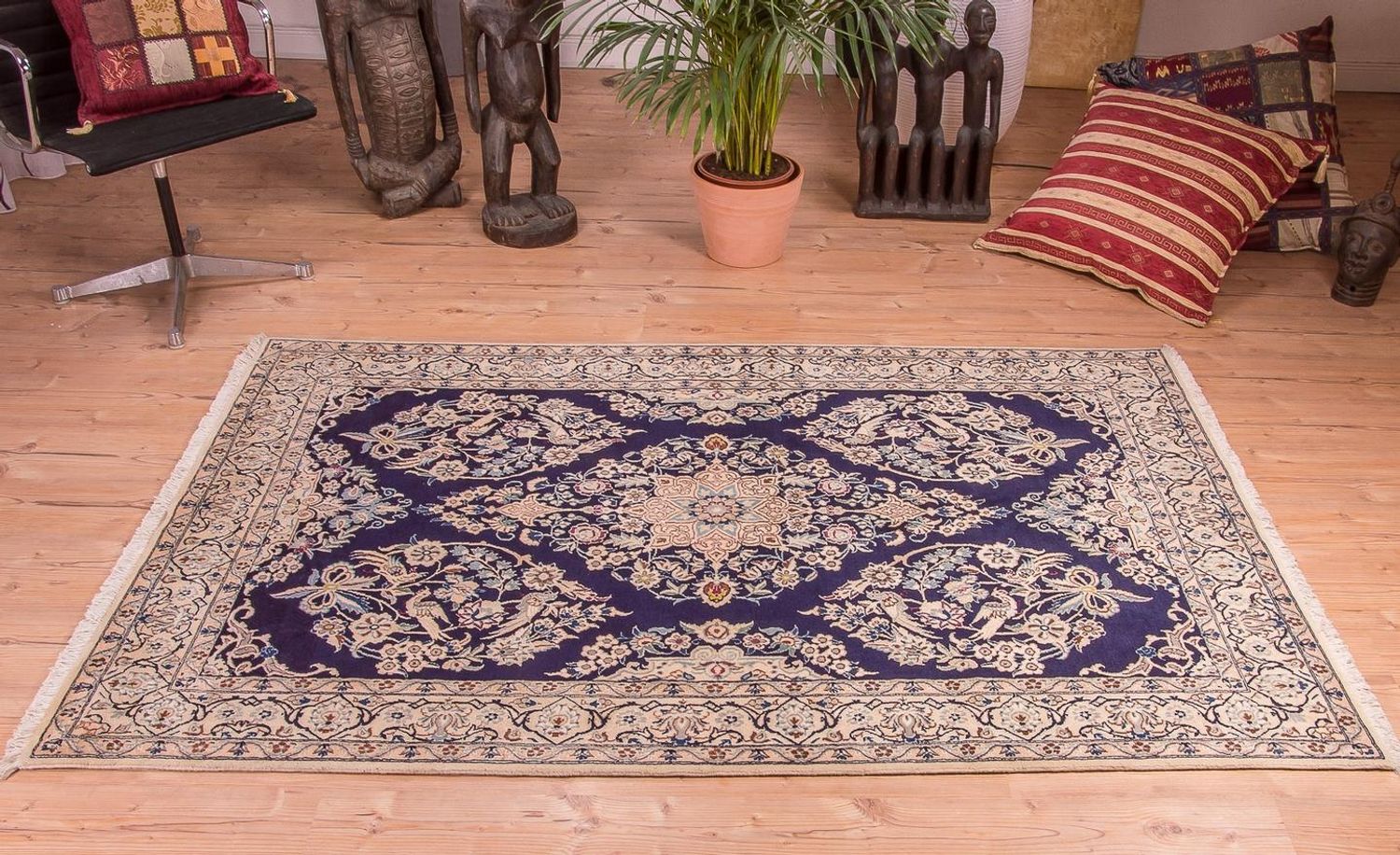 Alfombra Persa - Nain - Real - 204 x 130 cm - azul oscuro