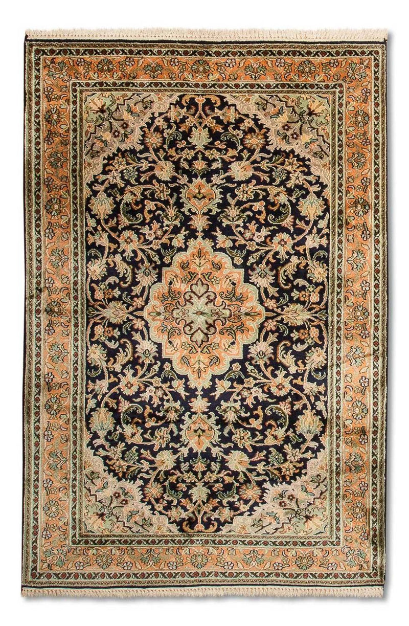 Alfombra de seda - Seda de Cachemira - 156 x 95 cm - azul oscuro