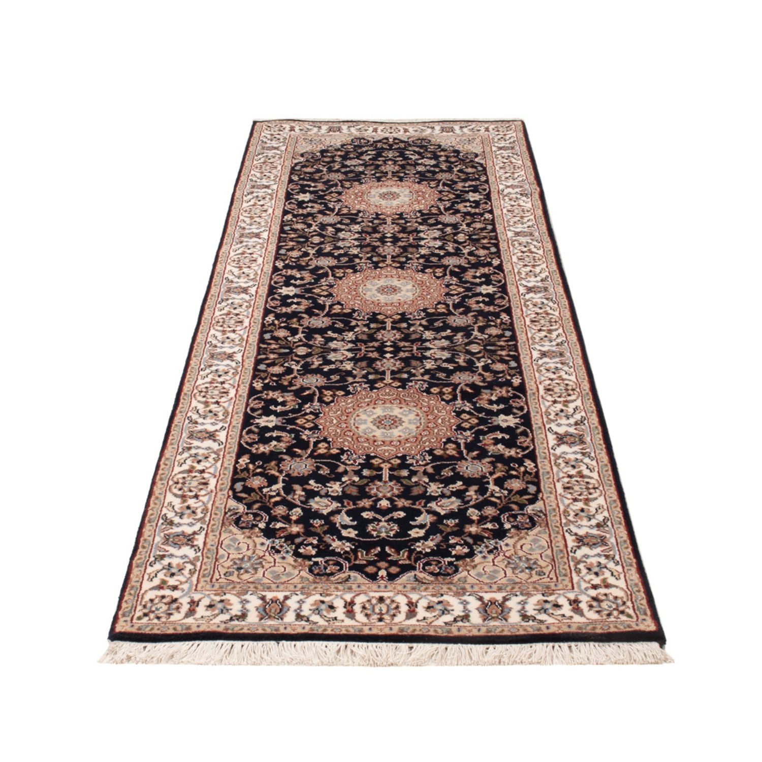 Alfombra de pasillo Alfombra oriental - Nain - Indus - 253 x 81 cm - azul oscuro