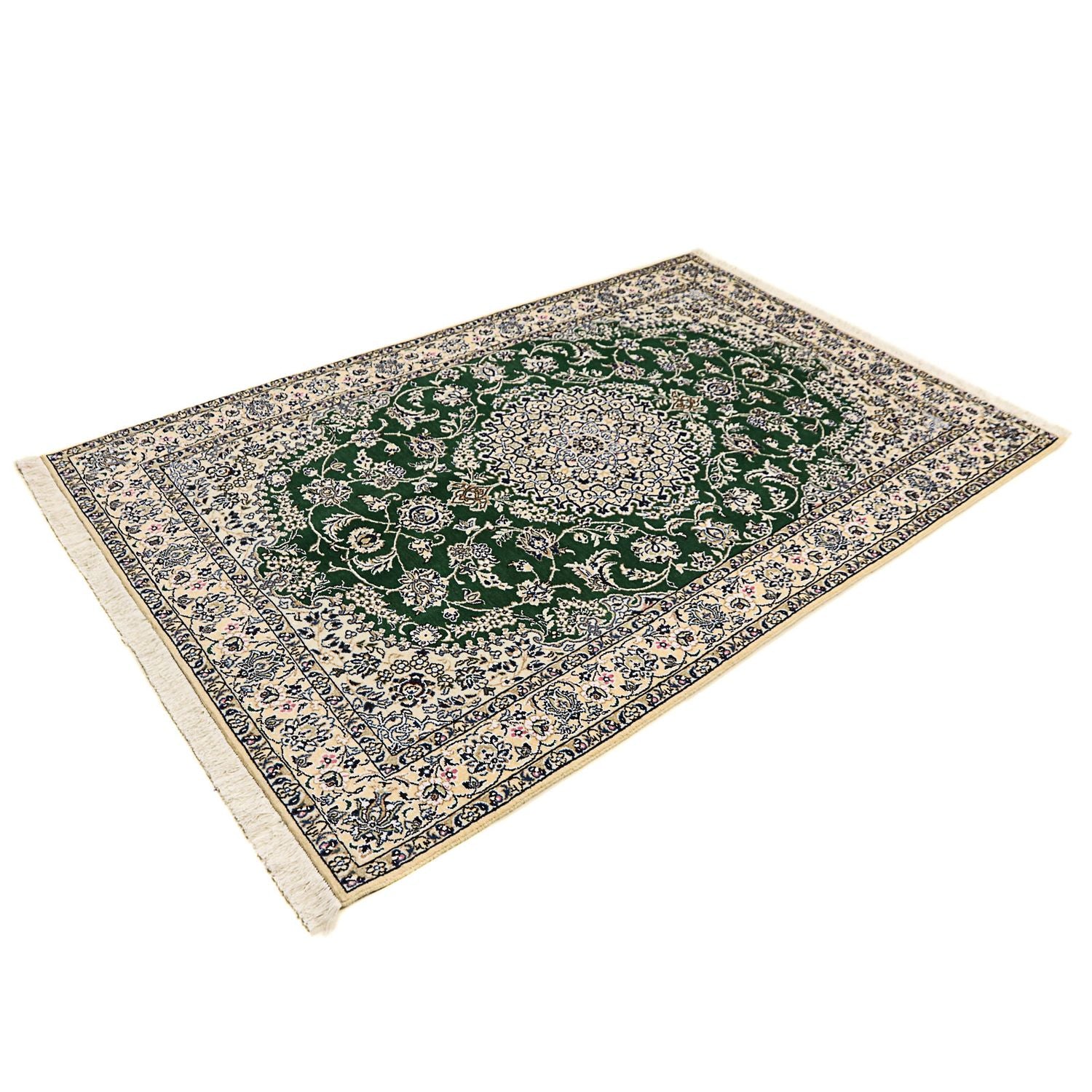 Alfombra Persa - Nain - Real - 202 x 133 cm - verde oscuro