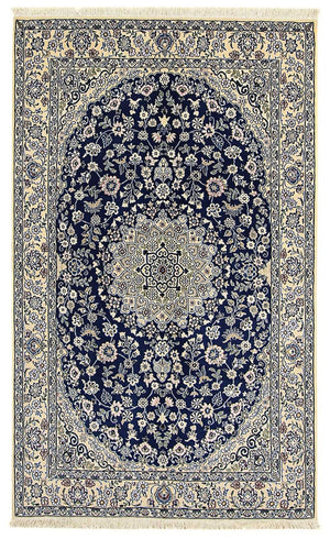 Alfombra Persa - Nain - Real - 216 x 134 cm - azul oscuro