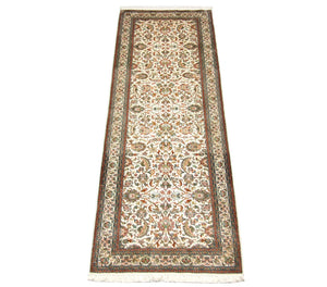 Alfombra de pasillo Alfombra de seda - Seda de Cachemira - 250 x 80 cm - beige