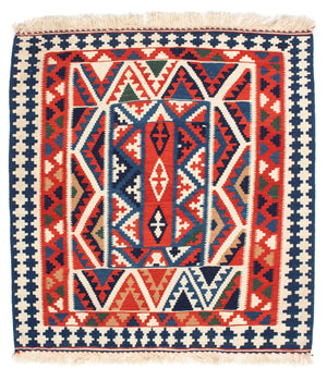 Alfombra Kelim - Oriental cuadrado  - 111 x 105 cm - rojo