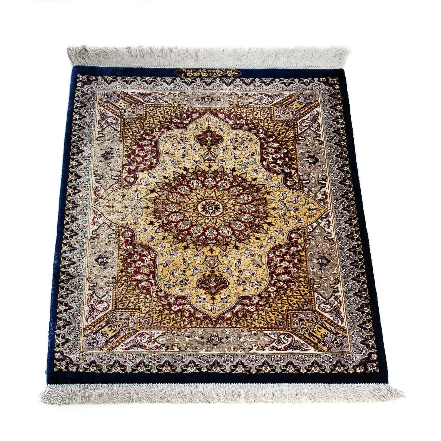 Alfombra persa - Ghom - 87 x 59 cm - azul oscuro