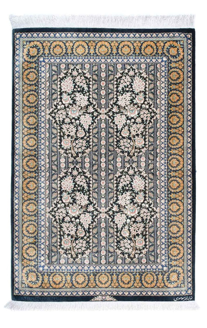 Alfombra persa - Ghom - 118 x 80 cm - azul oscuro