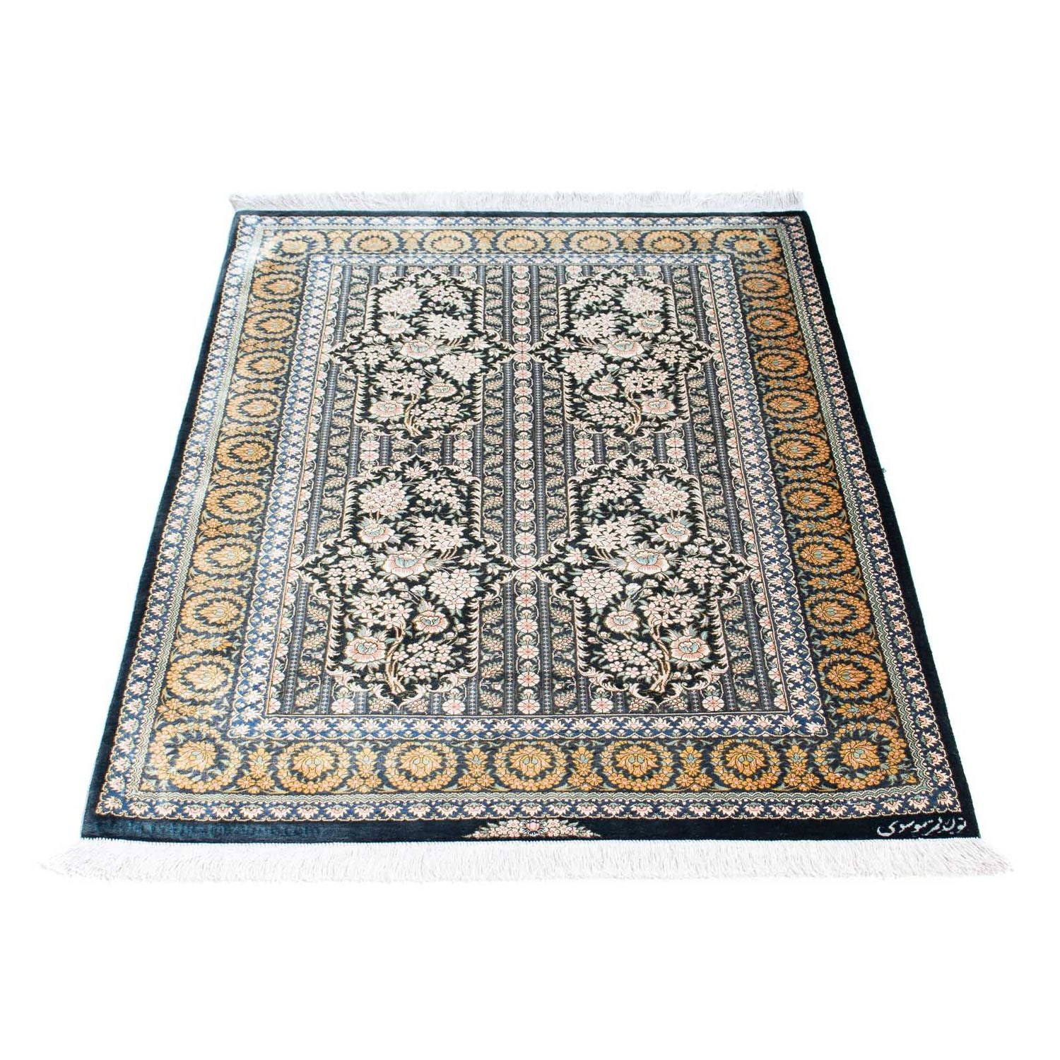 Alfombra persa - Ghom - 118 x 80 cm - azul oscuro