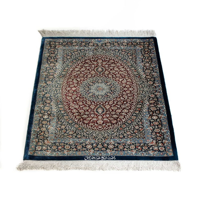 Alfombra persa - Ghom - 89 x 59 cm - azul oscuro