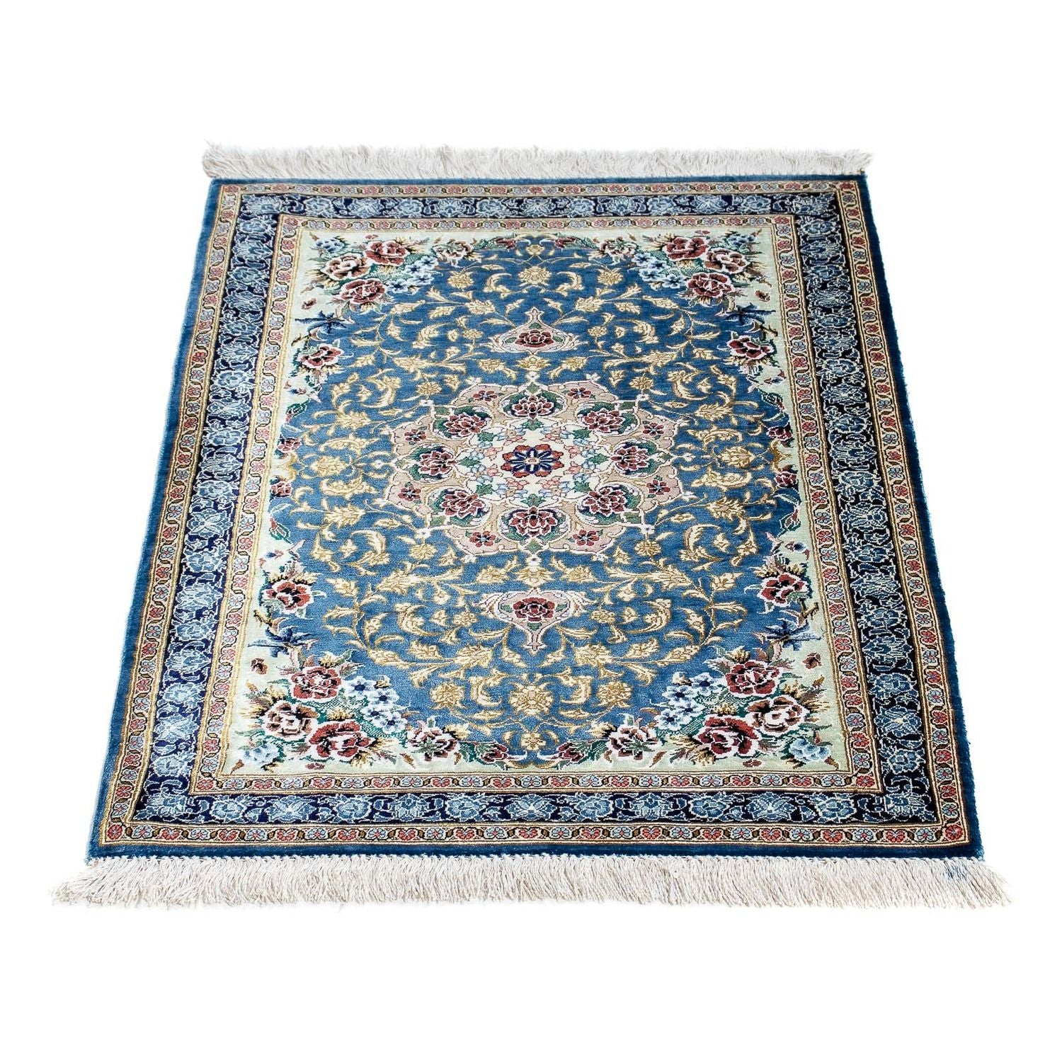 Alfombra persa - Ghom - 86 x 60 cm - azul