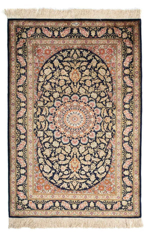 Alfombra persa - Ghom - 120 x 79 cm - azul oscuro